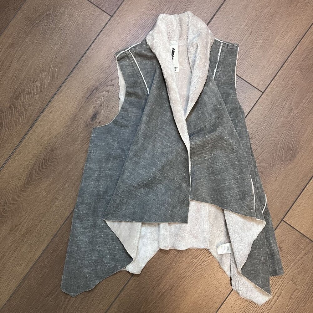 Amadi Anthropologie Soft Gray/Cream Draped Kady Sherpa Open Front Vest Size S - Picture 5 of 10